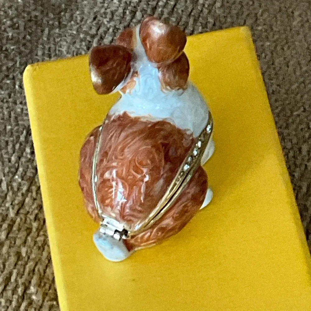 Charming Brown and White Rabbit enamel box with crystals